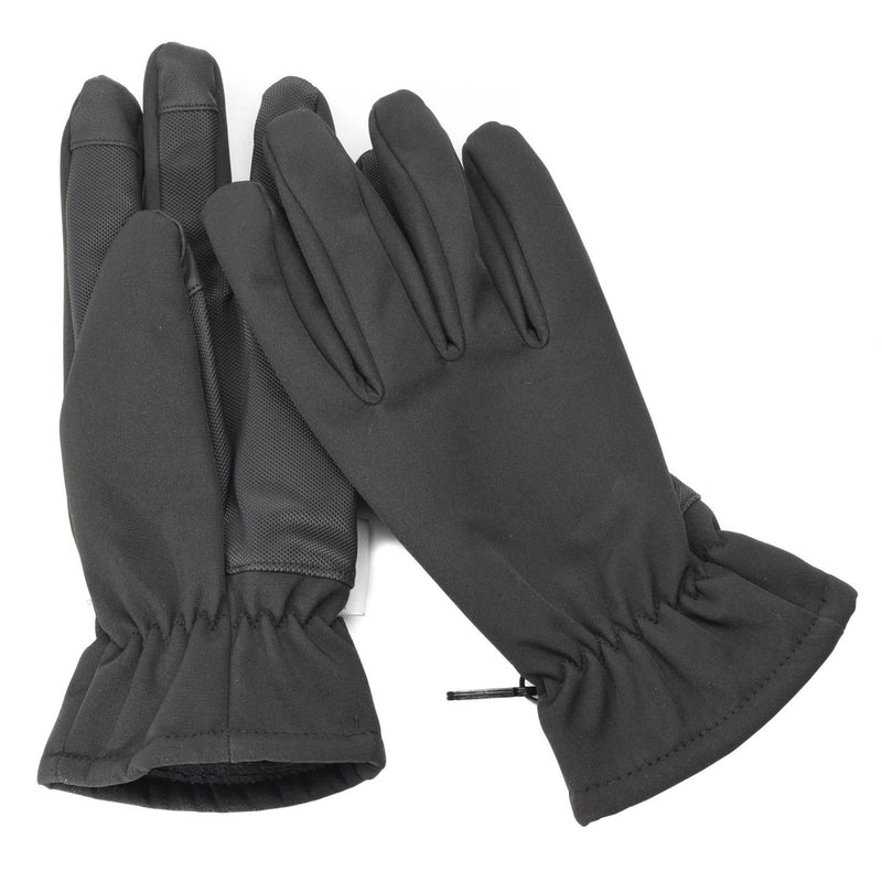 Black Mil-Tec men's softshell gloves with 3M Thinsulate lining, elastic wrists, and anti-slip palms for winter use