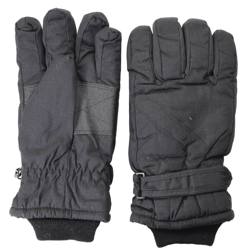 Black Mil-Tec winter gloves with Thinsulate lining, reinforced knuckles, and adjustable wrist straps for warmth and durability