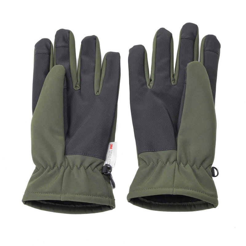 Olive green Mil-Tec softshell gloves with 3M Thinsulate lining and reinforced anti-slip palms for winter use