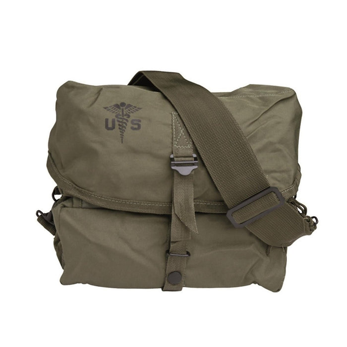 Bolsa médica MIL-TEC verde oliva con capacidad de 7 litros, correa ajustable para el hombro, insignia del caduceo estadounidense y cremalleras de 2 vías