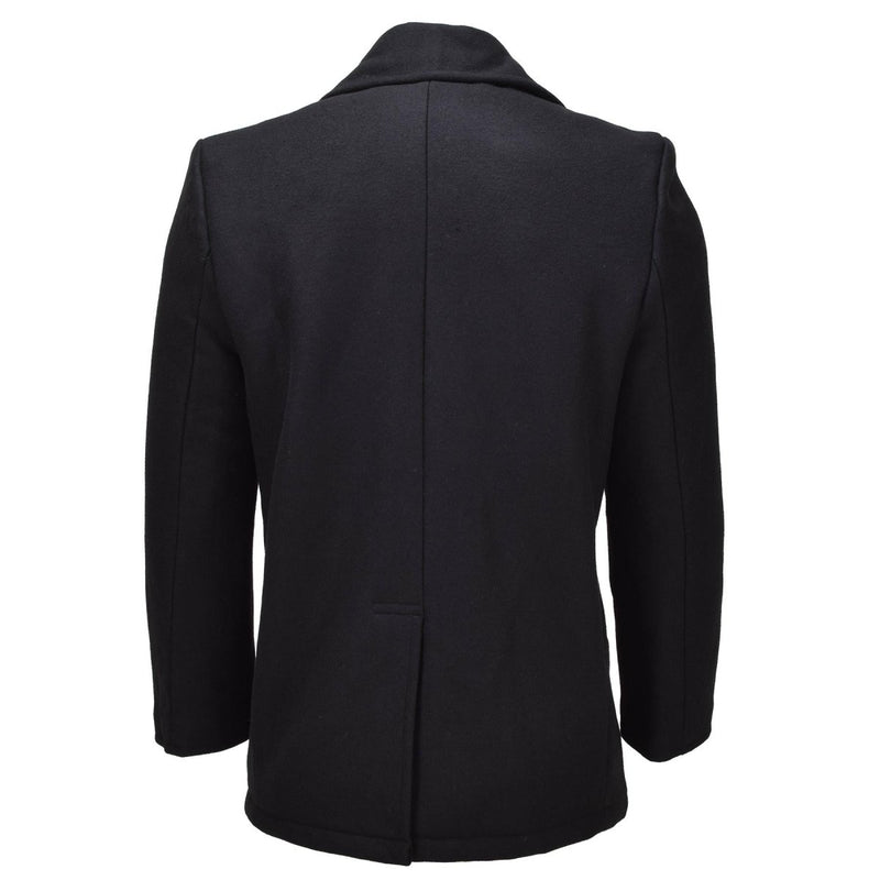 MIL - TEC Mens Pea Coat Wool Blend Navy Style Double Breasted Jacket Black - GoMilitar