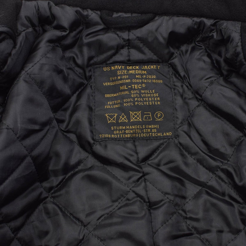 MIL - TEC Mens Pea Coat Wool Blend Navy Style Double Breasted Jacket Black - GoMilitar