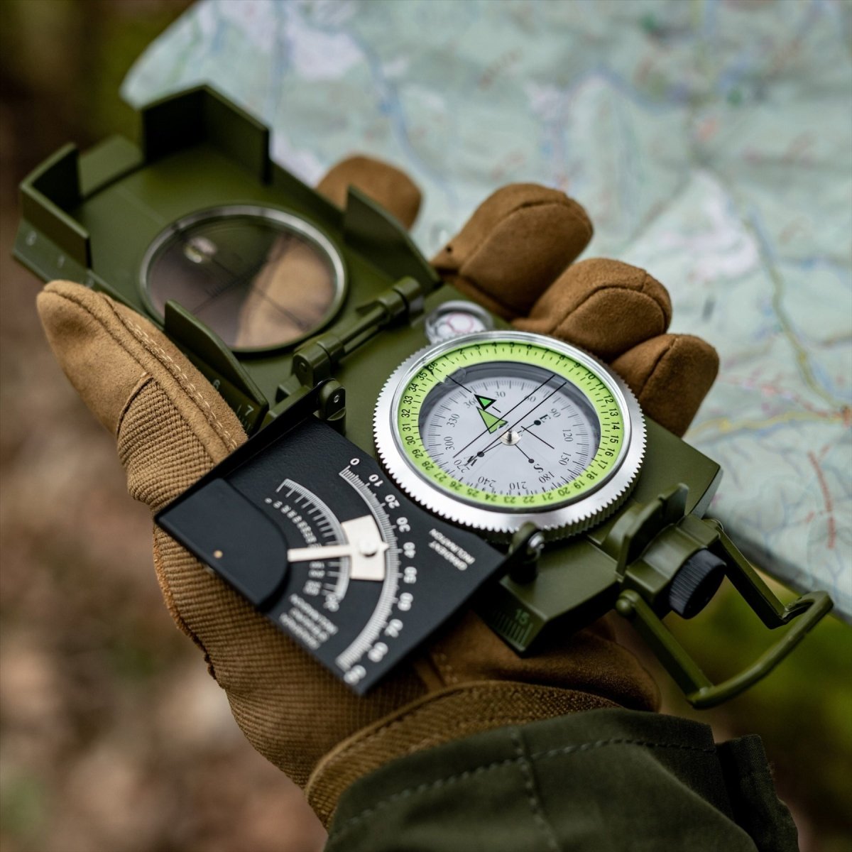 MIL-TEC MILITAR PRISMÁTICA COMPASS Herramienta de navegación precisa de aluminio Olive