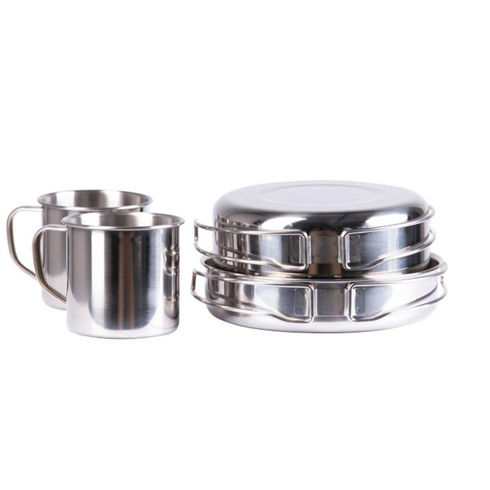 MIL - TEC utensilios de cocina para exteriores 8 piezas olla de acero inoxidable para acampar cacerola taza plato - GoMilitar