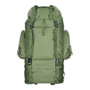 Green MIL-TEC RANGER 75L tactical backpack with multiple compartments, adjustable straps, and waterproof rain cover.