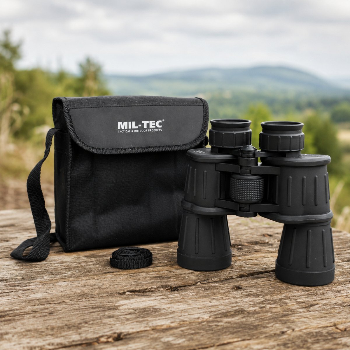 Mil-Tec Prismáticos recubiertos de goma 7x50 Óptica de caza para senderismo al aire libre Negro
