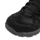 Close-up of the black MIL-TEC SQUAD suede boot toe with textured grip sole and laced detail for outdoor use