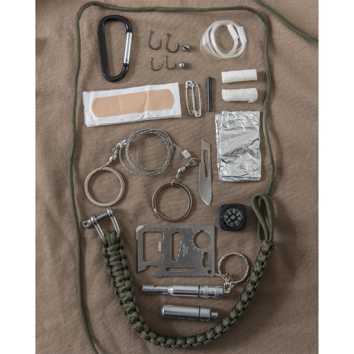 Kit de supervivencia MIL-TEC grande 12 m Paracord iniciador de fuego brújula silbato negro