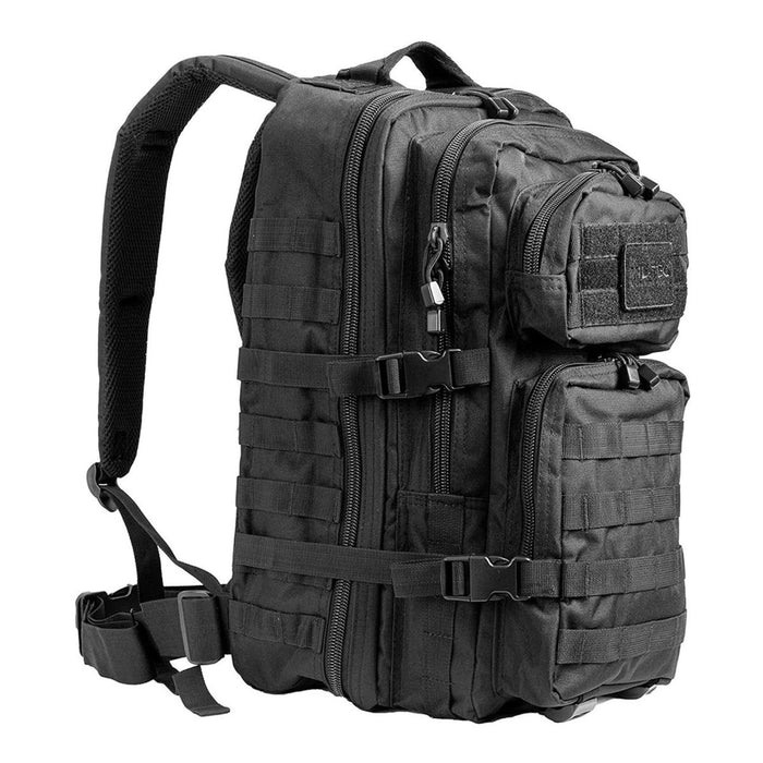Mochila táctica negra MIL-TEC U.S. Assault 36L con múltiples compartimentos y correas ajustables para senderismo y uso al aire libre