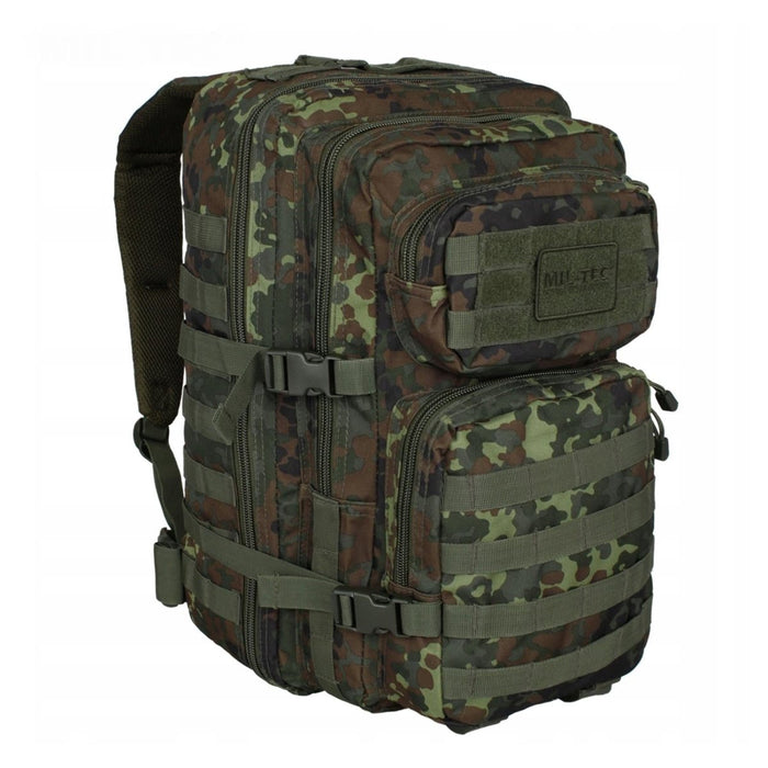 Mochila táctica MIL-TEC U.S. Assault flecktarn de 36L con múltiples compartimentos y correas acolchadas ajustables para uso en exteriores
