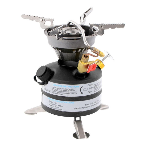 Compact MIL-TEC U.S. military-style M-95 liquid fuel outdoor camping petrol stove with fold-out feet and pump ignition