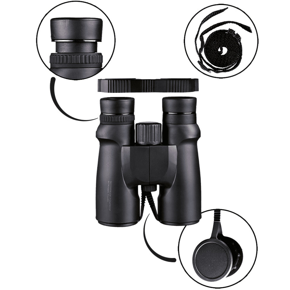 Mil-Tec Binoculares impermeables 8x42 Negro Óptica de senderismo para caza al aire libre