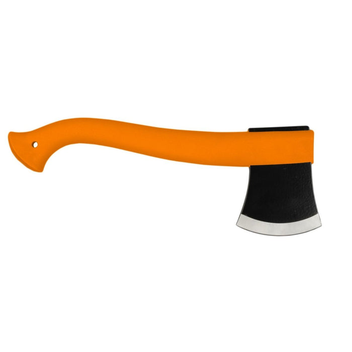 MORAKNIV Hacha de camping outdoor ligera con mango ergonómico de color naranja y hoja de acero al boro recubierta de negro.