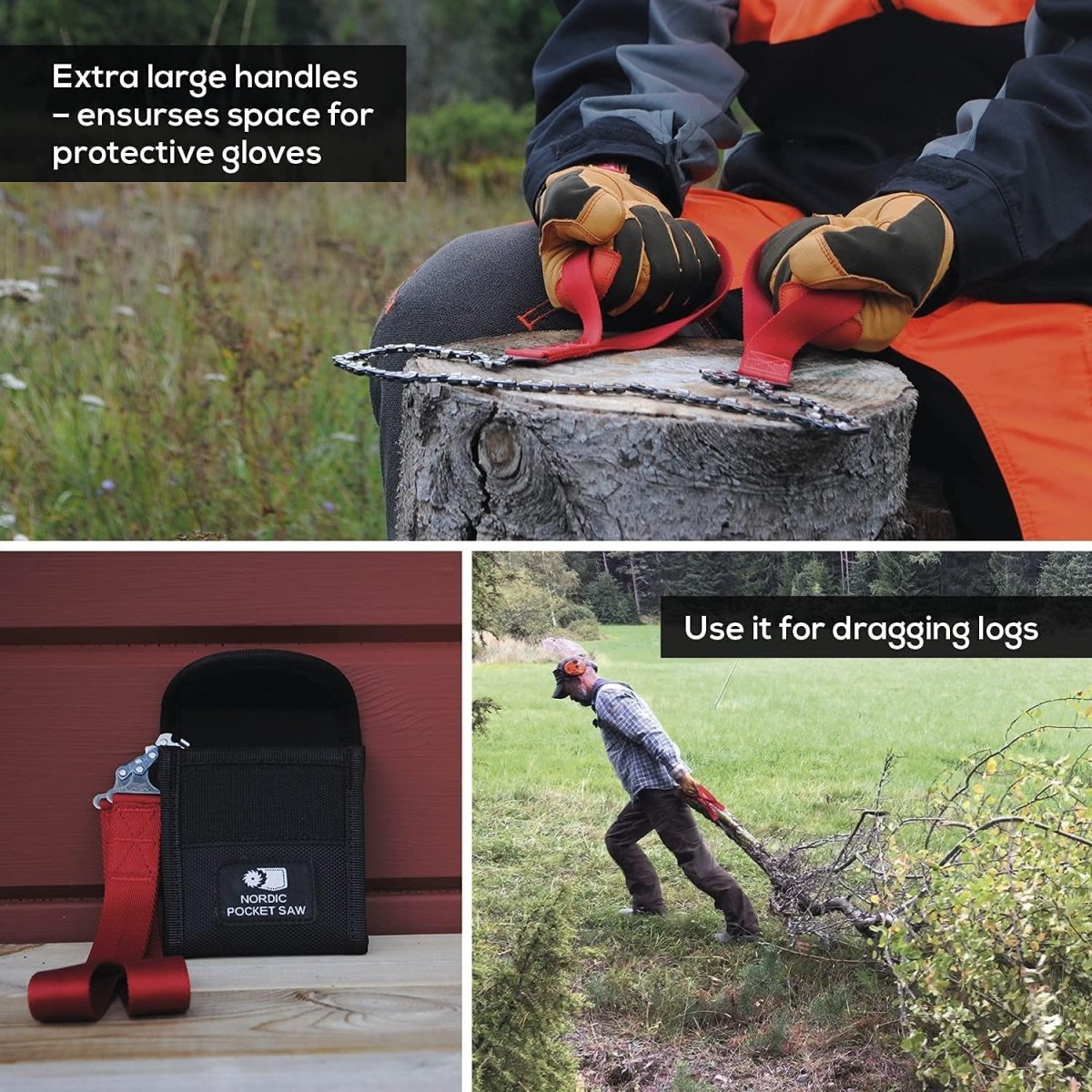 Nordic Pocket Saw Manijas verdes de calidad de motosierra manual de emergencia de emergencia al aire libre