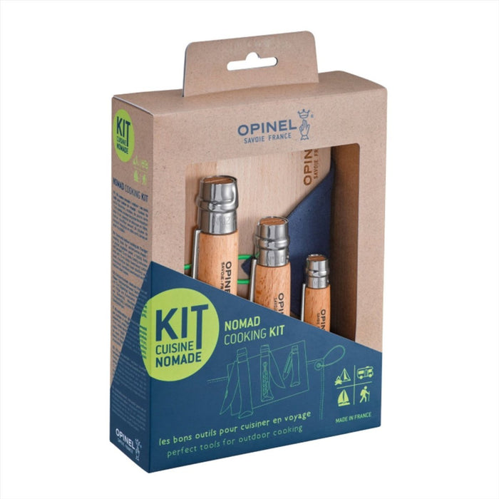 Opinel Nomad Cooking Set Outdoor 5 Piezas Cuchillo Tabla Toalla Kit de Viaje Azul - GoMilitar