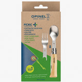 Opinel Picnic+ N°08 Juego de Cubiertos Cuchillo Plegable Cuchara Tenedor Camping Haya