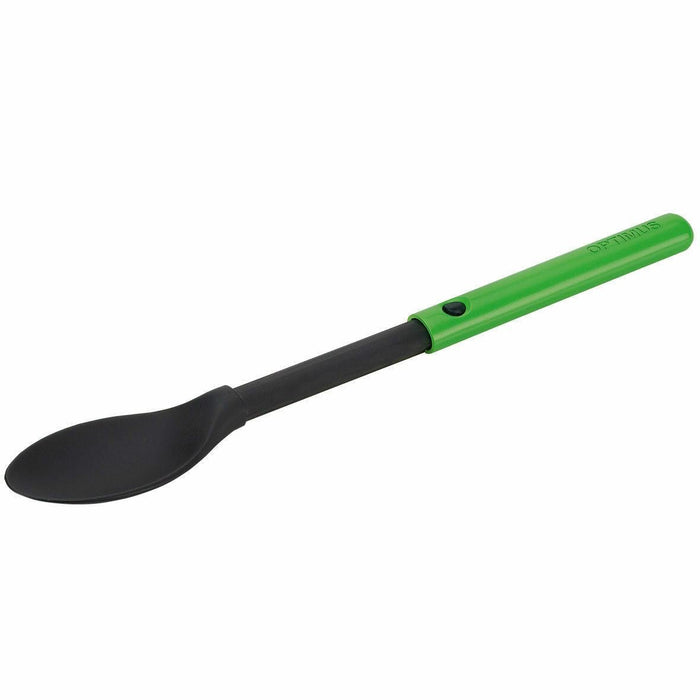Cuchara de camping extensible Optimus con mango verde, aleación de titanio ligera para comidas de senderismo y mochileros.