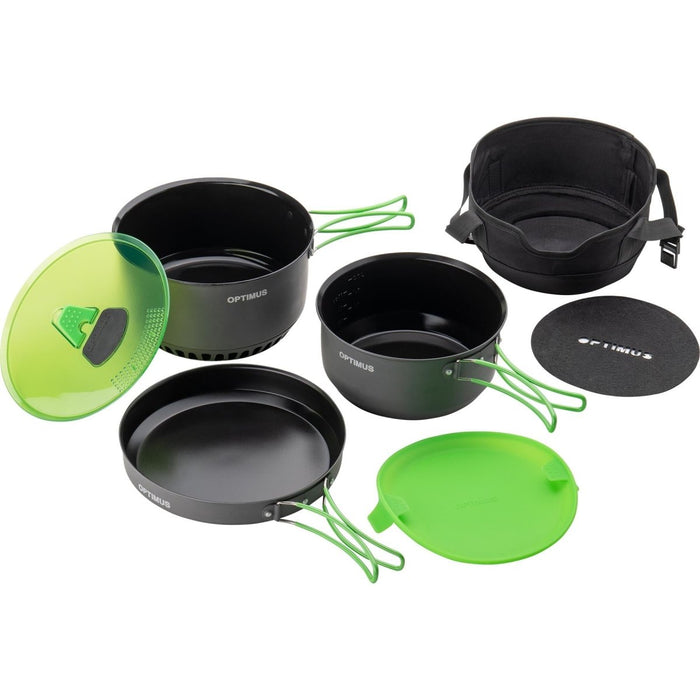 Optimus Terra Camp 4 Pot Set Kit de cocina antiadherente para camping camper outdoor 7 piezas - GoMilitar