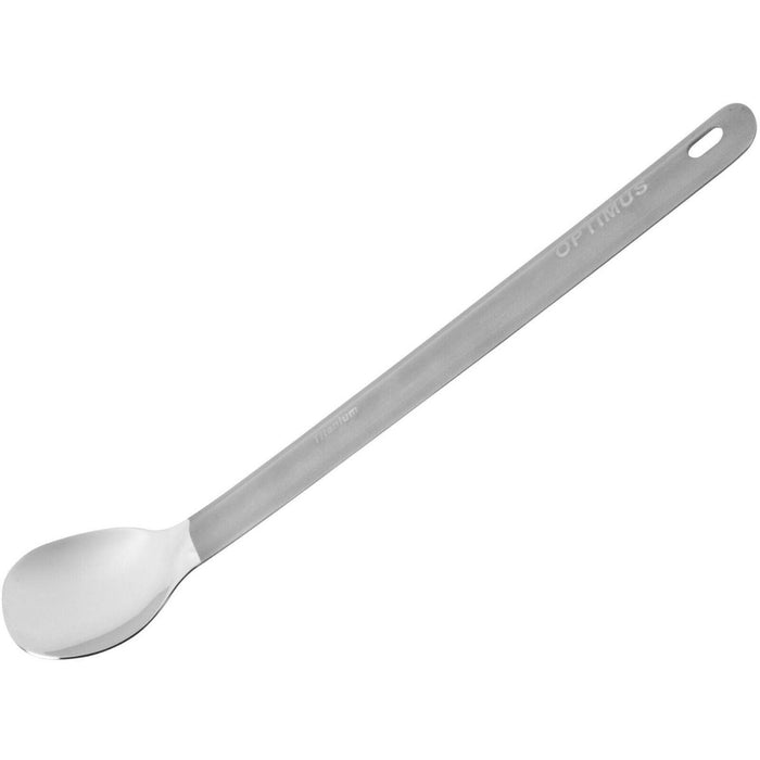 Cuchara larga de titanio ultraligera con mango extendido para acampar, hacer mochileros y comidas de supervivencia al aire libre.