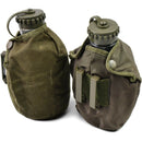 Original Austrian Army military drinking flasks with durable plastic bottles and nylon pouches for easy belt attachment.