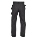 Black Belgian military work cargo pants with reinforced knees and multiple pockets, designed for durability and comfort.