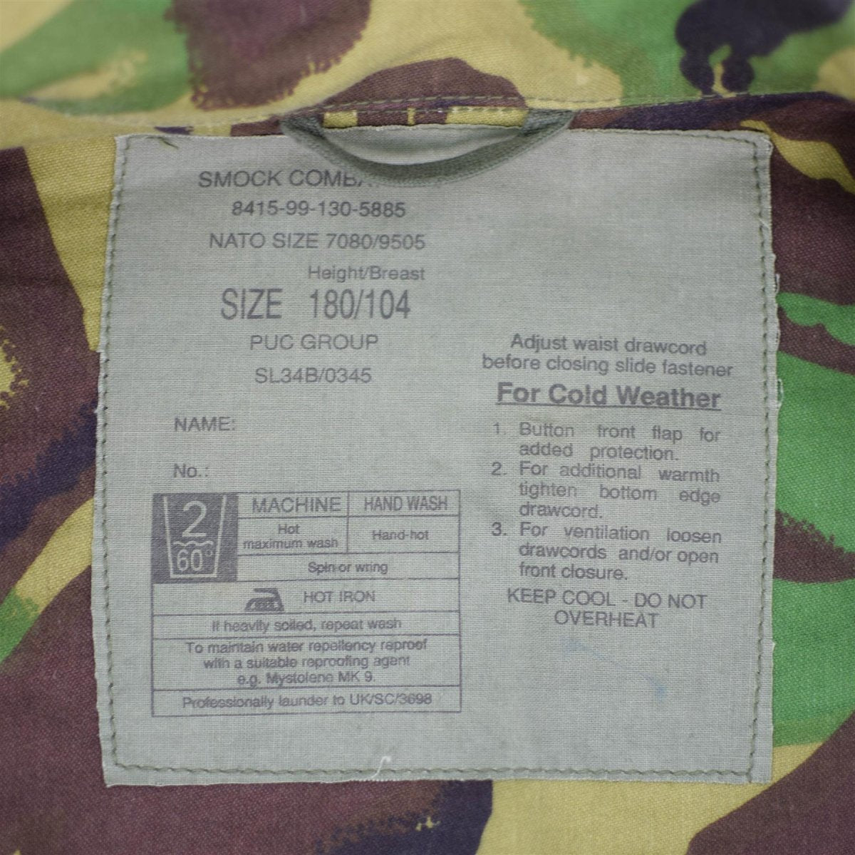 Chaqueta del ejército británico original BDU Combate Smock CELIMO COLLO CON ESCROBA MILITAR