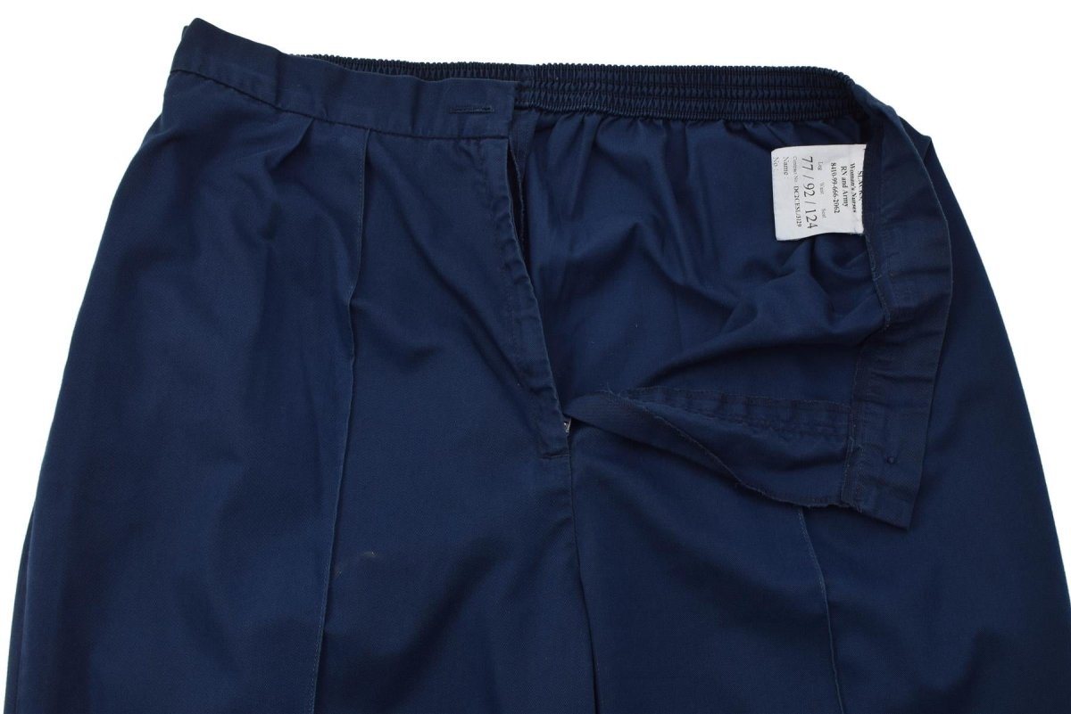 Pantalones médicos originales del ejército británico, cintura elástica frontal plisada, azul marino