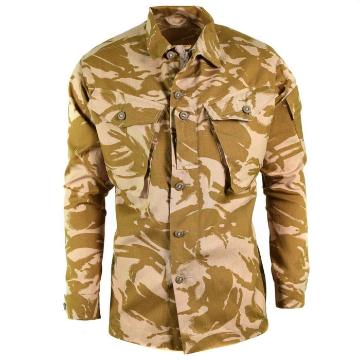 Chaqueta de combate de camuflaje del desierto del ejército británico, mezcla Kermel resistente al fuego, ligera y duradera con múltiples bolsillos y puños ajustables.