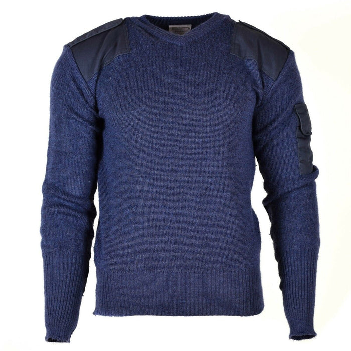 Jersey original del ejército británico con cuello en V Commando Jumper suéter Lana azul gris - GoMilitar