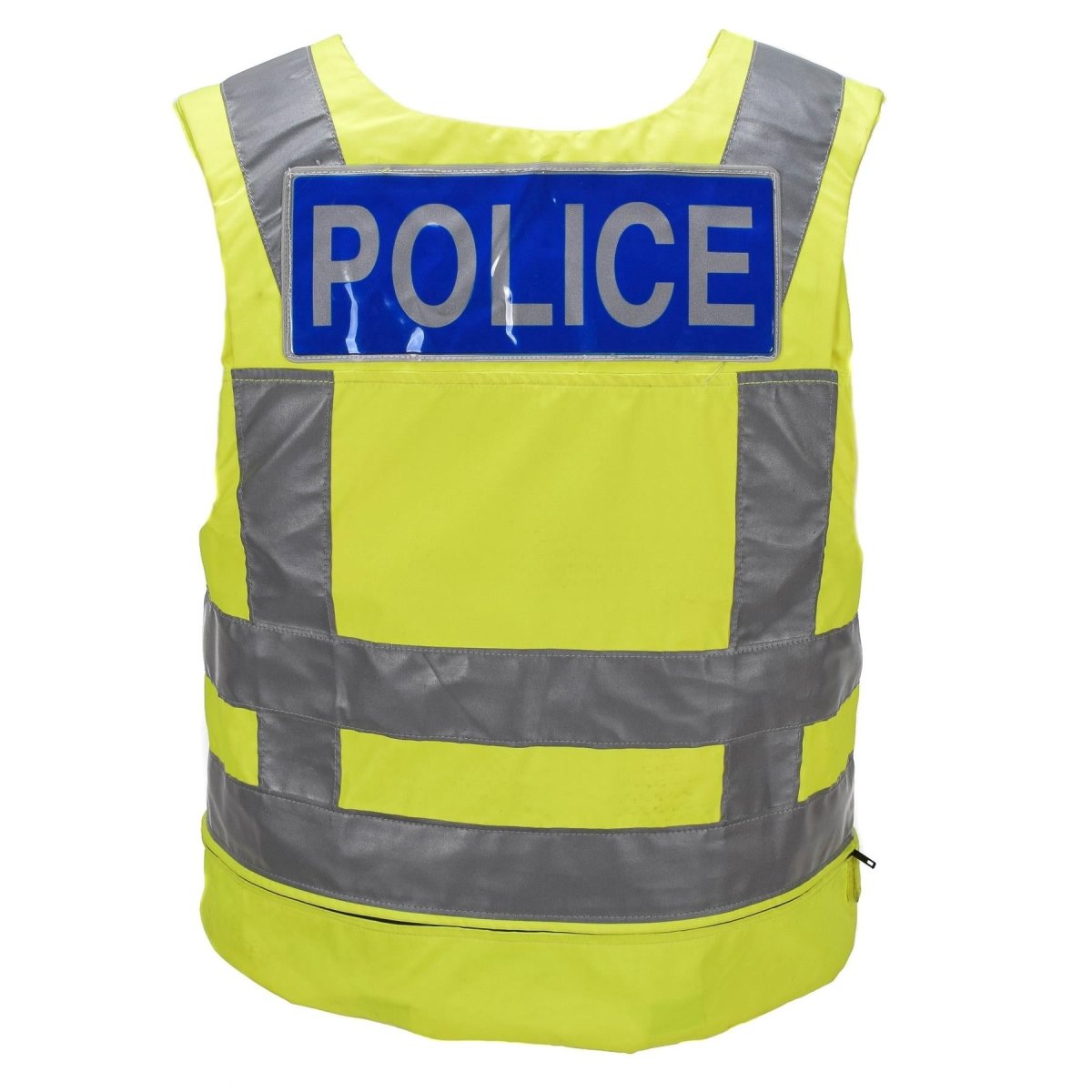 Chaleco antibalas original de la policía británica de doble propósito de alta visibilidad amarillo