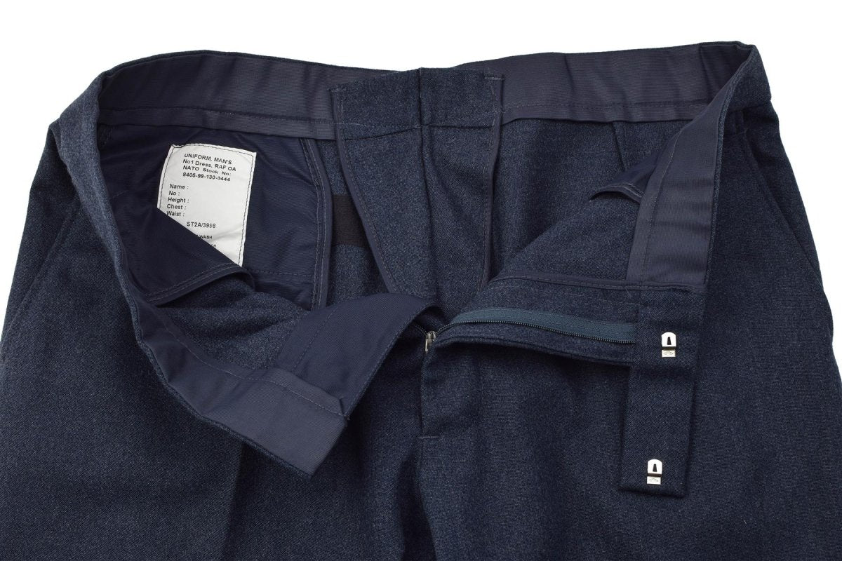 Pantalones de vestir originales de la RAF británica No. 1 con pierna recta y cremallera Fly Parade Blue