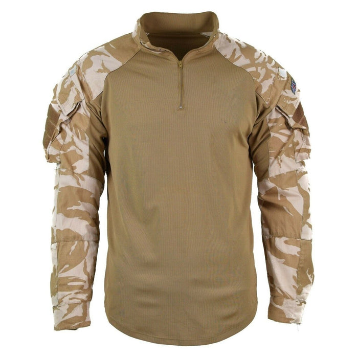 Camisa militar original de camuflaje del desierto de la UBAC británica con cuello con cremallera y bolsillos tácticos en los brazos.