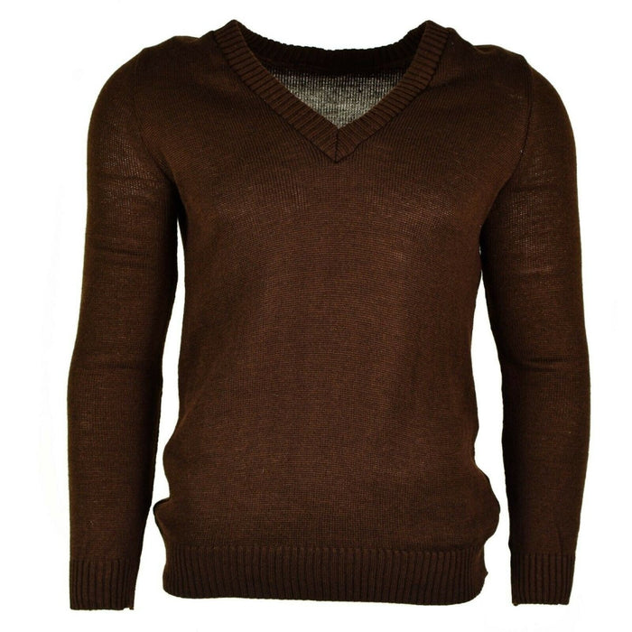 Jersey original del ejército búlgaro, suéter marrón con cuello en V y puños y dobladillo de canalé, prenda de punto de estilo militar duradera y cálida.