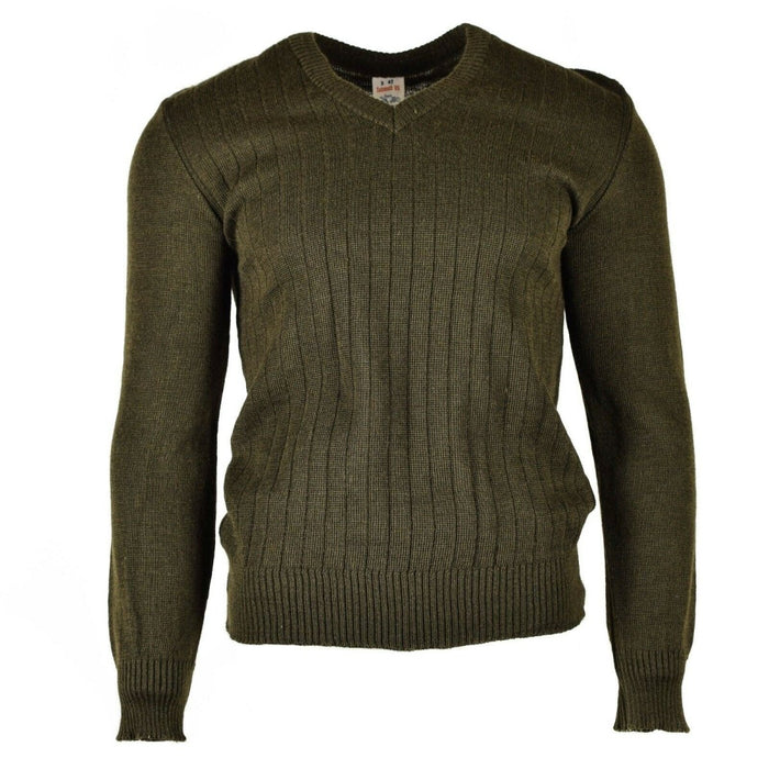 Jersey original del ejército checo M85 con cuello en V en mezcla de lana marrón, duradero, cálido y elegante para uso al aire libre y casual.