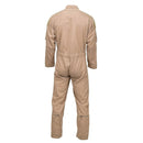 Back view of Original Dutch Army Air Forces khaki flight suit jumpsuit made from durable aramid fabric with long sleeves and utility pockets
