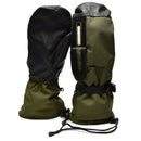 Original Dutch Army olive green waterproof Gore-Tex trigger finger mittens with leather palms and adjustable wrist straps