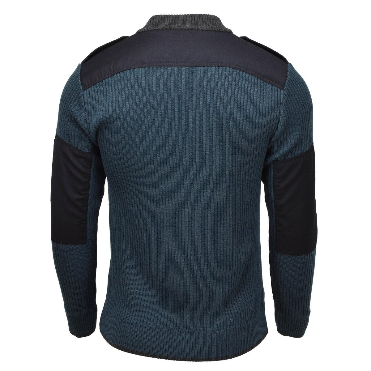Jersey de punto acanalado original del ejército holandés con cremallera de un cuarto y codos reforzados, verde petróleo