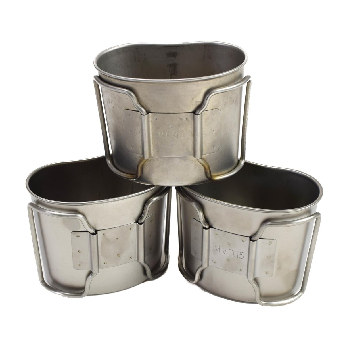 Vasos de cantimplora originales de acero inoxidable del ejército holandés para acampar Bushcraft, lote de 6 uds.