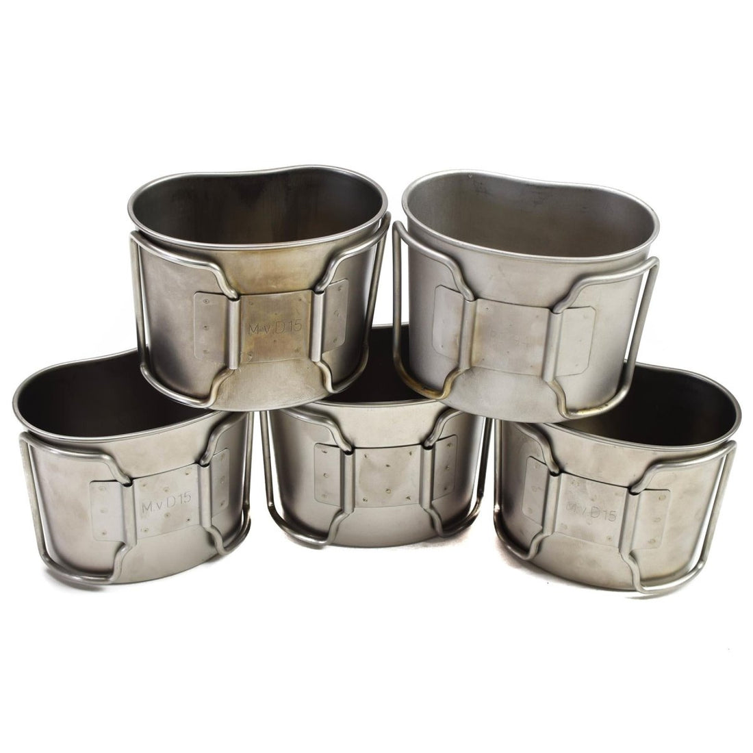 Vasos de cantimplora originales de acero inoxidable del ejército holandés para acampar Bushcraft, lote de 6 uds.