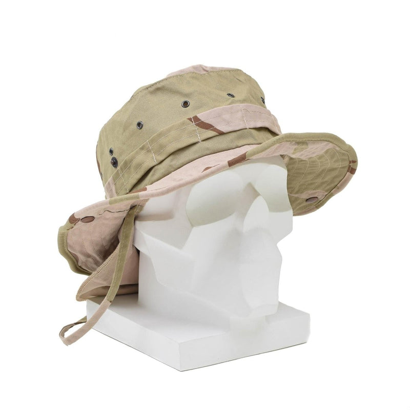 Original Dutch Military desert camo boonie hat with wide brim and neck flap for sun protection and outdoor use