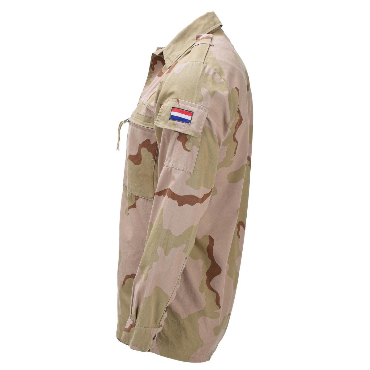 Camisa de campo militar holandesa original con cierre de botón a presión, camuflaje del desierto de 3 colores