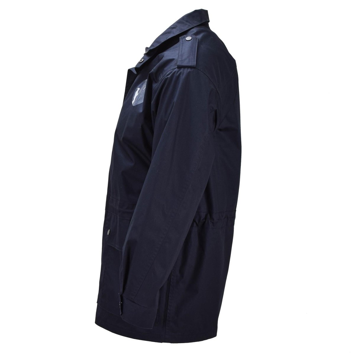 Parka militar holandesa original Múltiples bolsillos Cuello alto Logotipo de pescador Azul
