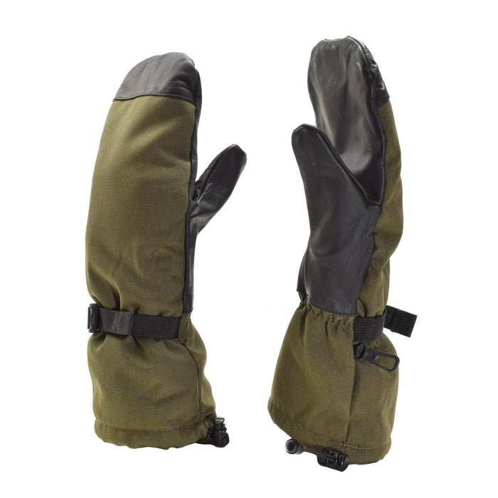 Manoplas de invierno originales de las fuerzas especiales militares holandesas con tela verde oliva impermeable y palmas de cuero duraderas para el frío extremo.
