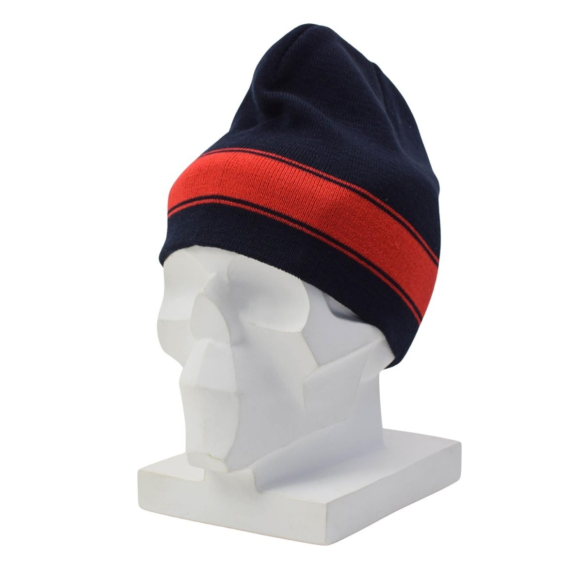 Gorro de lana militar holandés original para invierno, color azul oscuro, rayas rojas