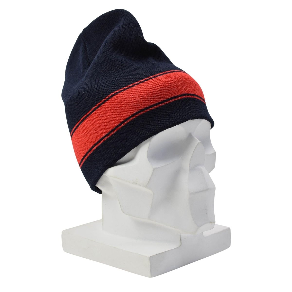 Gorro de lana militar holandés original para invierno, color azul oscuro, rayas rojas