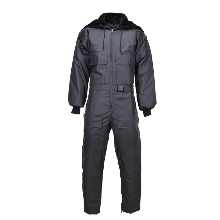 Mono militar holandés con capucha y forro acolchado para clima frío, color negro, puños ajustables y múltiples bolsillos