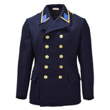 Abrigo militar original de Alemania Oriental VM con doble botonadura, color azul vintage