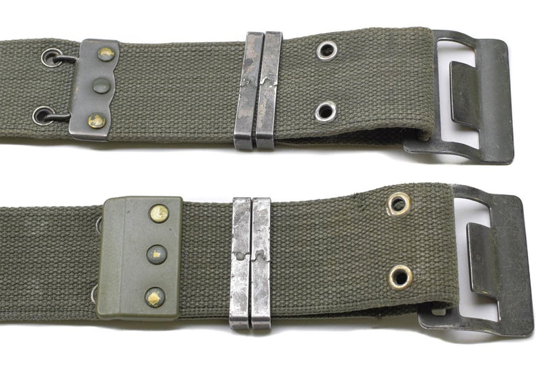 Original French army olive green webbing belt with metal quick release buckle and adjustable canvas strap
