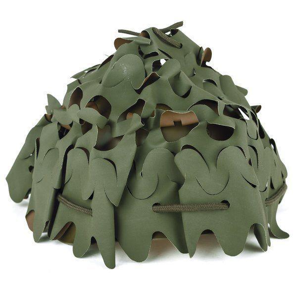Funda de camuflaje para casco militar francés original en color marrón oliva con cordón ajustable y clips metálicos para un ajuste seguro.