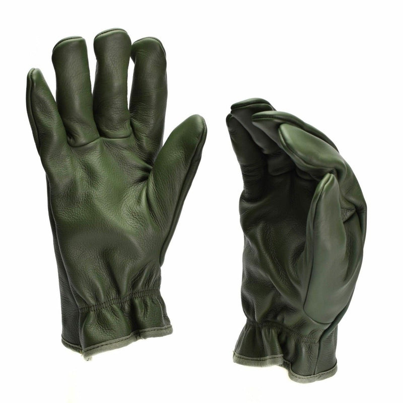 Original French Military Combat Leather Gloves Olive - GoMilitar